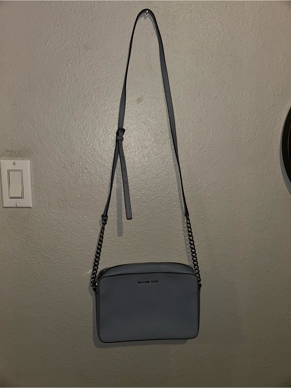 Michael Kors Slate Blue Leather Chain-Trim Crossbody